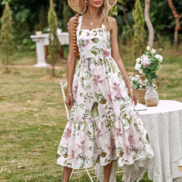 CottageCore FLoral Print Maxi Dress Pink - Picture 11 of 13